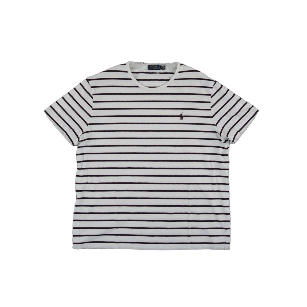 Polo Ralph Lauren T Shirt Men's Size XL White Burgundy Striped Pony‎ Logo